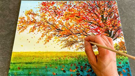 acrylic painting of autumn trees|easy autumn painting ideas.